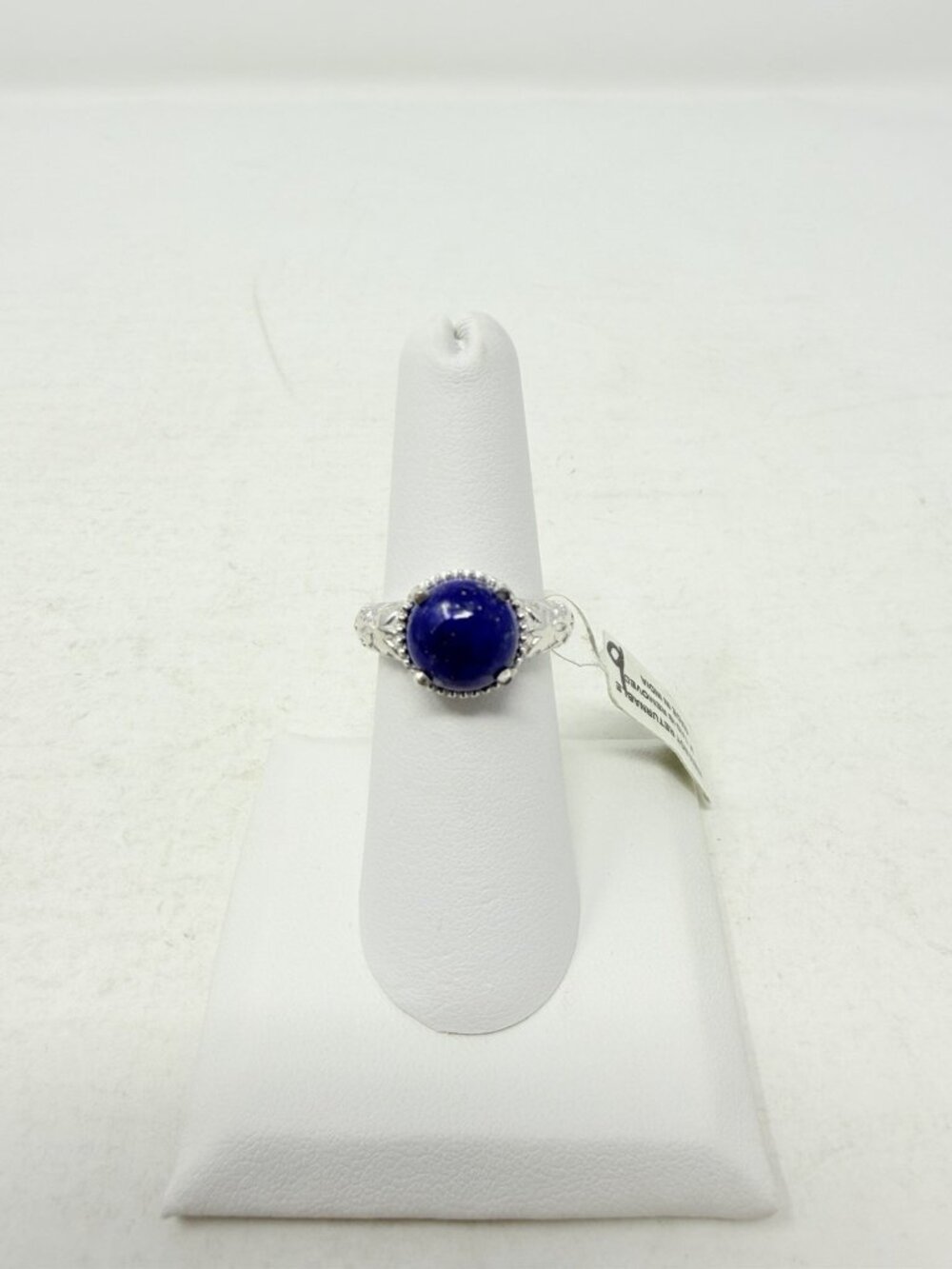 Shop LC Lapis Lazuli Platinum Bond Brass Engraved Solitaire Size 6 Ring 5545